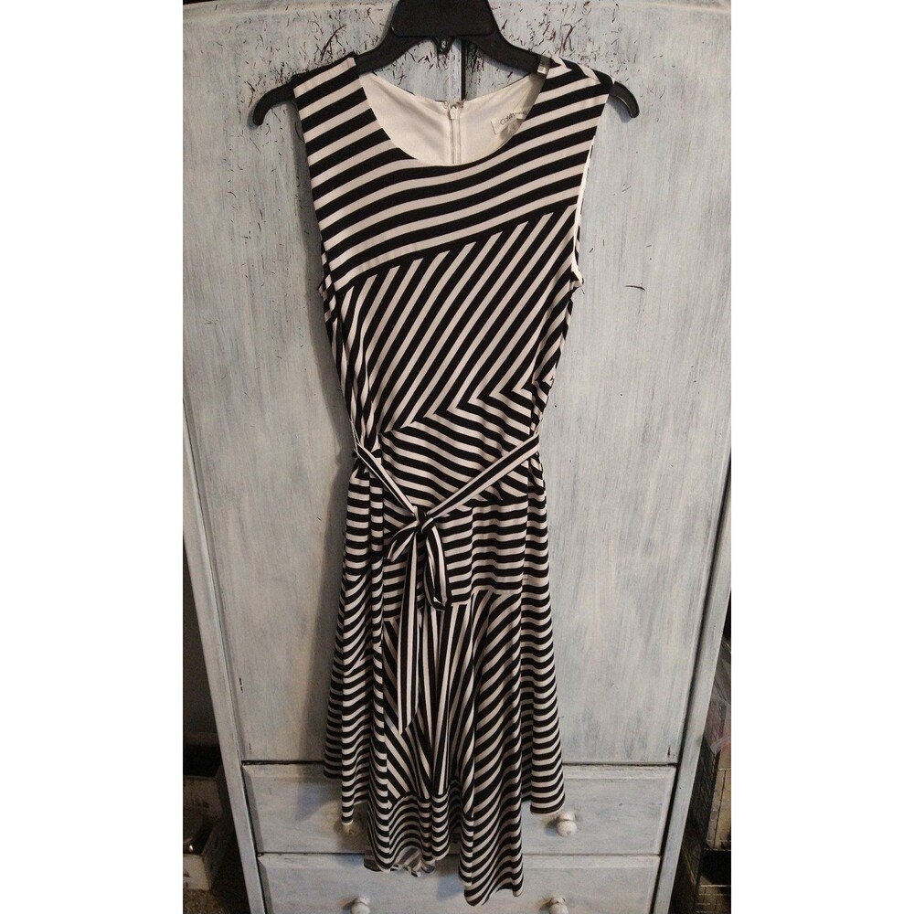 Calvin Klein Edgy Classy Hi-low striped sleeveless dress Small Boho Cozy